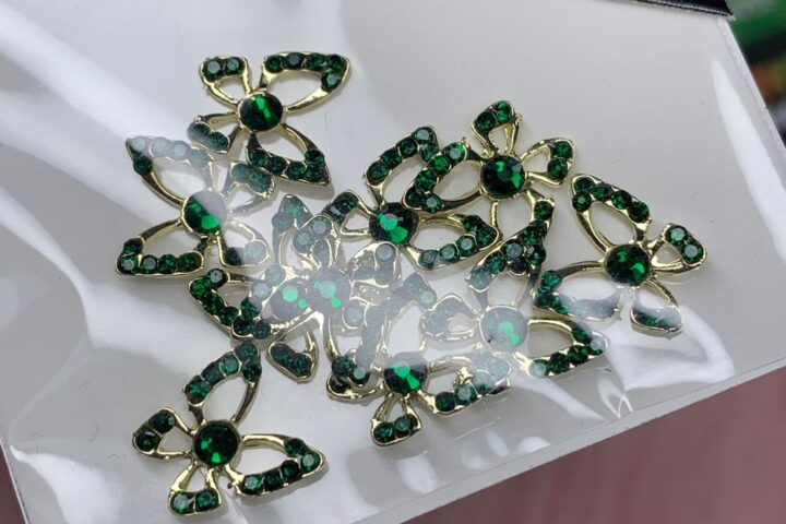 Emerald Green Butterfly Nail Charms — 3D Luxury Set
