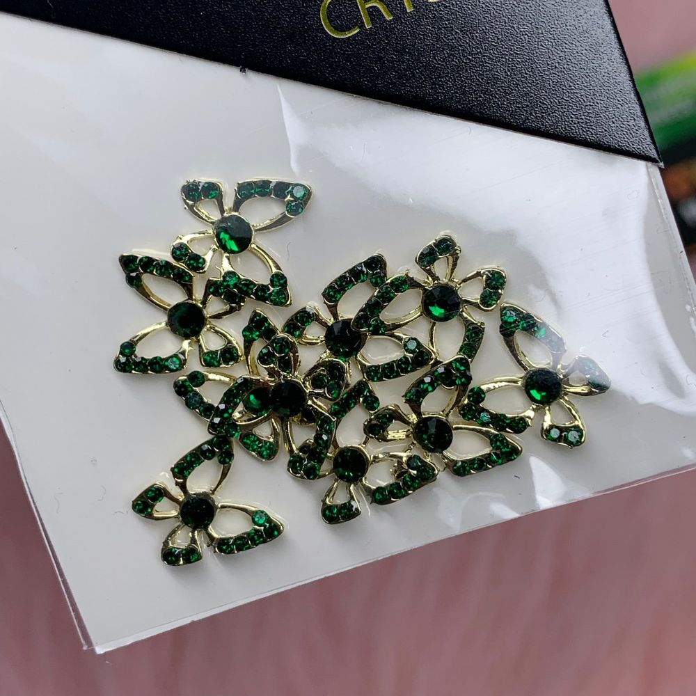 Emerald green 3D butterfly nail charms - 2